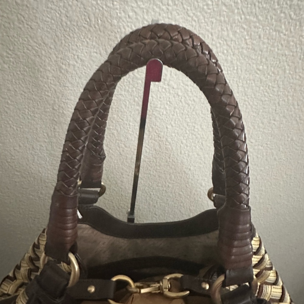SOLD:  COLE HAAN Genevieve Woven Triangle Hobo Shoulder Handbag Tote 19" Silk - Picture 6 of 13